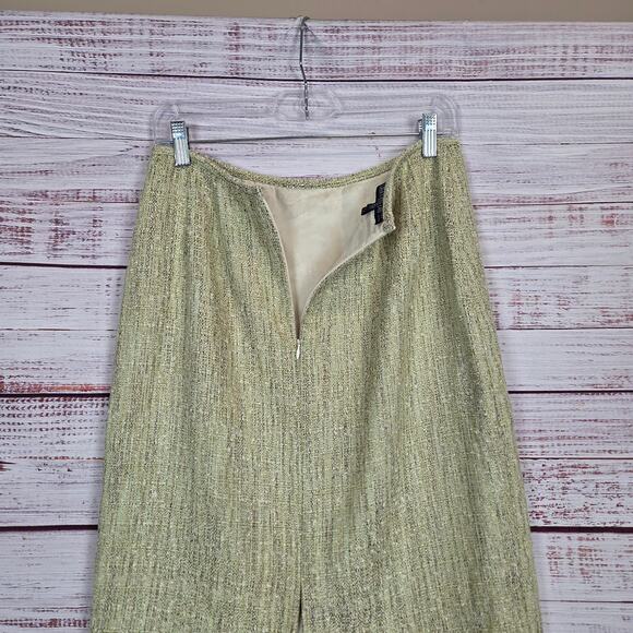 Lafayette 148 Tweed Midi Skirt 10 Cream Light Green Slit Career Quiet Money NWT - Picture 5 of 15